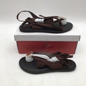 Carcuume Molazy Brown Suede Lace Up Sandals Gold Medallion Womens Size 6 NEW